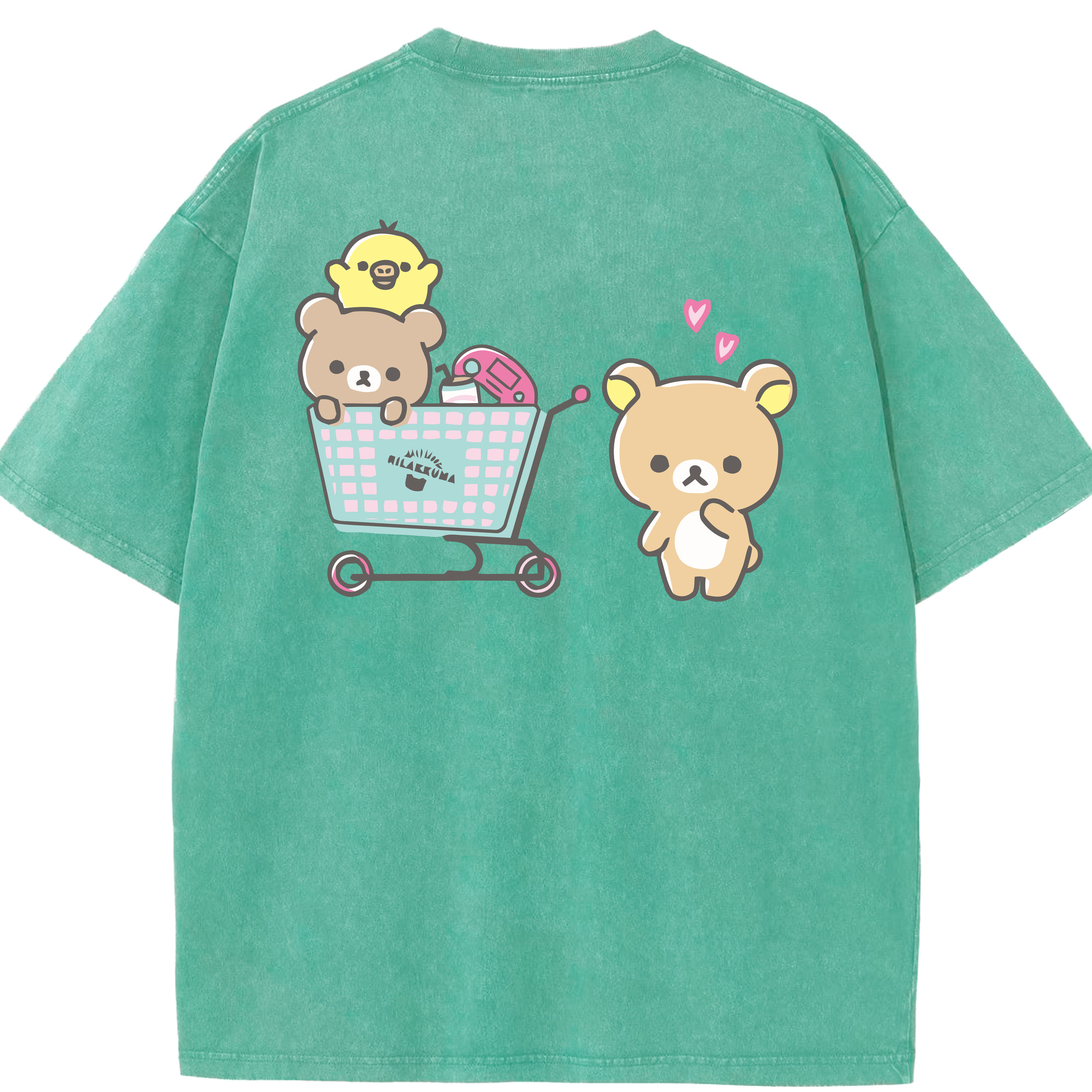 （画像用） リラックマ リラックマ キイロイトリ Rilakkuma Korilakkuma Kiiroitori 綿100% ヴィンテージ風 半袖Tシャツ（背面プリント）